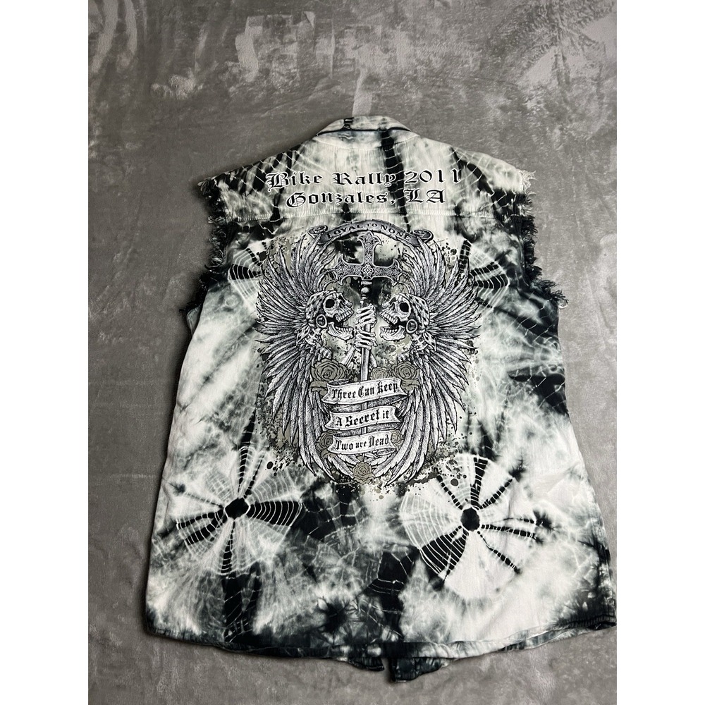 USA Biker Design Mens Vest Medium Black White Tie Dye Bike Rally 2011 Gonzales